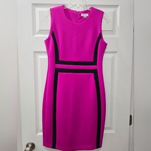 Calvin Klein Fuchsia Sheath Dress with Black Accents, Size 10